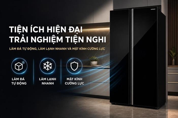 Tủ lạnh Hitachi Inverter 653 lít Side By Side HRSN9713ESAGBKVN Màu Đen