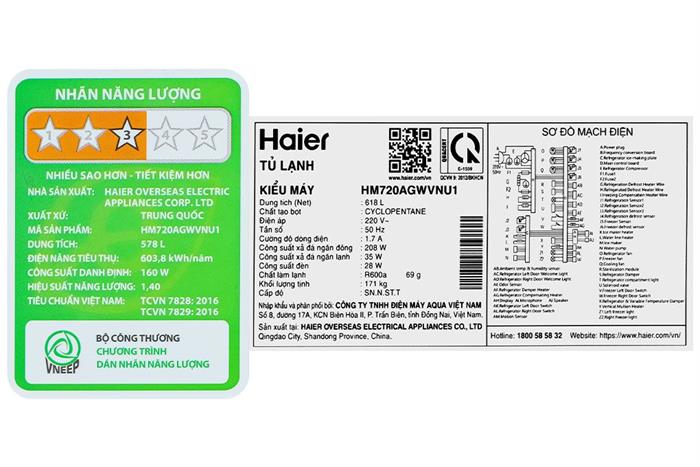 Tủ lạnh Haier Inverter 578 lít Multi Door HM720AGWVNU1 Màu Trắng