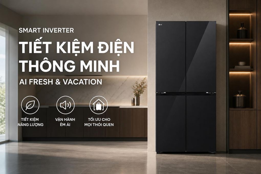 Tủ lạnh LG Inverter 580 lít Multi Door F56BG - Tiết kiệm điện thông minh với Smart Inverter và chế độ AI Fresh, Vacation