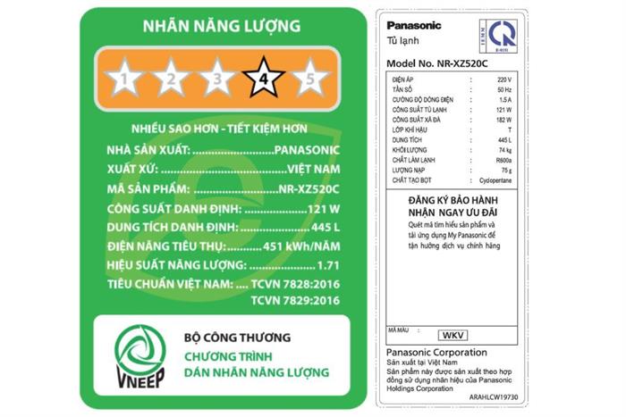 Tủ lạnh Panasonic Inverter 445 lít Multi Door NR-XZ520CWKV Màu Đen