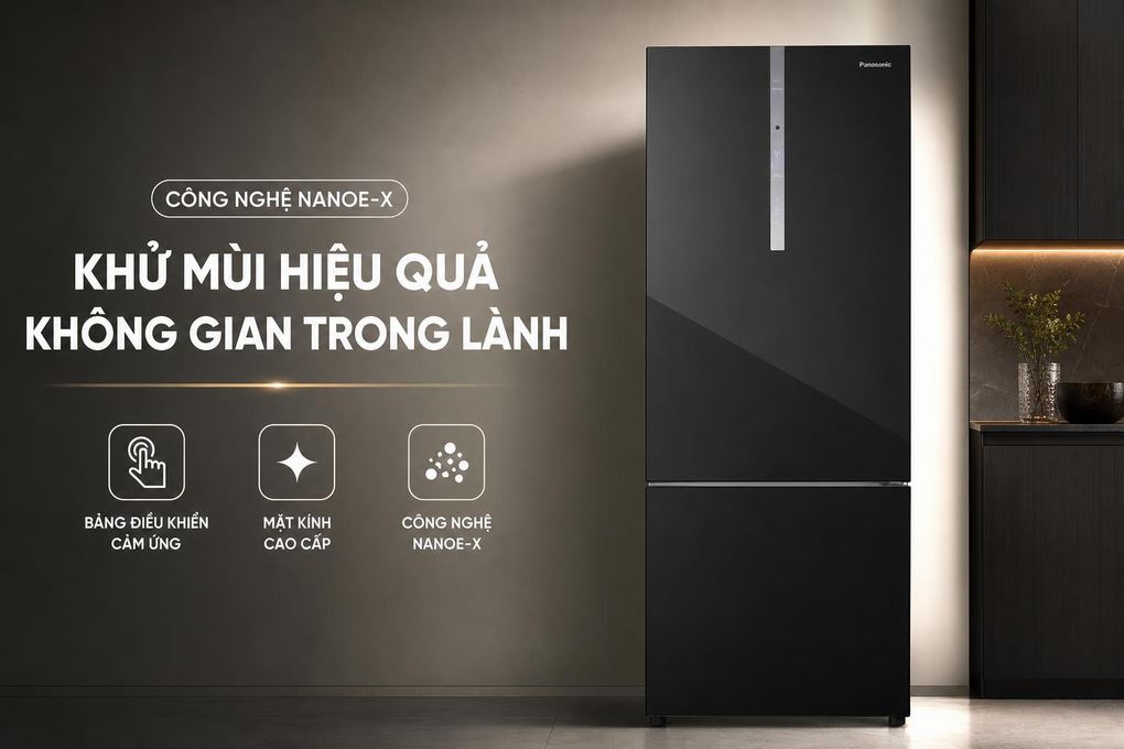 Tủ lạnh Panasonic Inverter 420 lít NR-BX471XGKV - Bảng điều khiển cảm ứng, mặt kính cao cấp và công nghệ khử mùi Nanoe-X