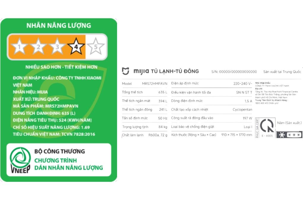 Tủ lạnh Xiaomi Inverter 635 lít Side By Side MRS72HMPAVN Màu Xám