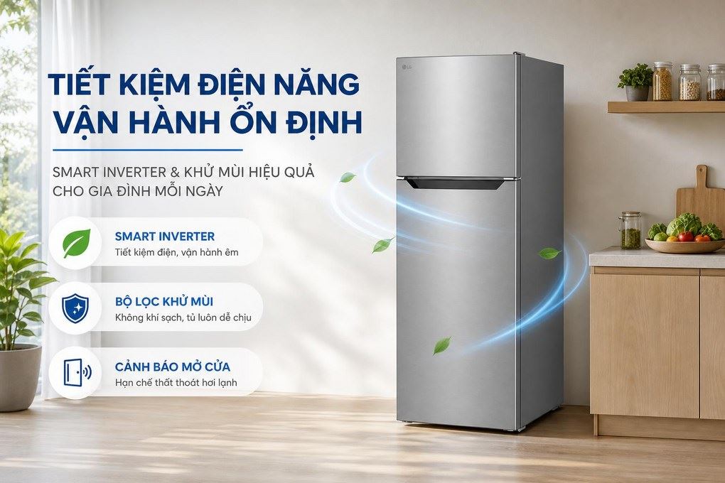Tủ lạnh LG Inverter 292 lít T30SV - Tiết kiệm điện năng hiệu quả với công nghệ Smart Inverter và khử mùi tại tủ