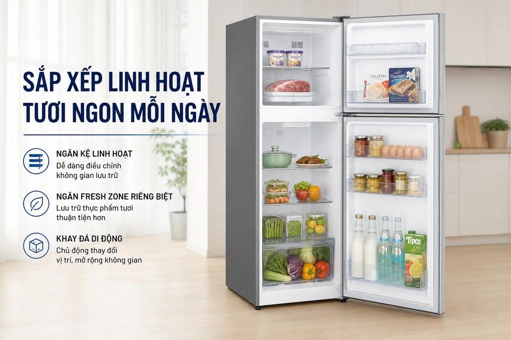 Tủ lạnh LG Inverter 292 lít T30SV - Ngăn kệ linh hoạt và ngăn Fresh Zone riêng biệt hỗ trợ sắp xếp tiện lợi