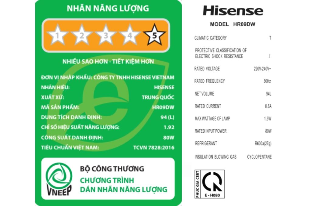 Tủ lạnh Hisense 94 lít HR09DW Màu Trắng