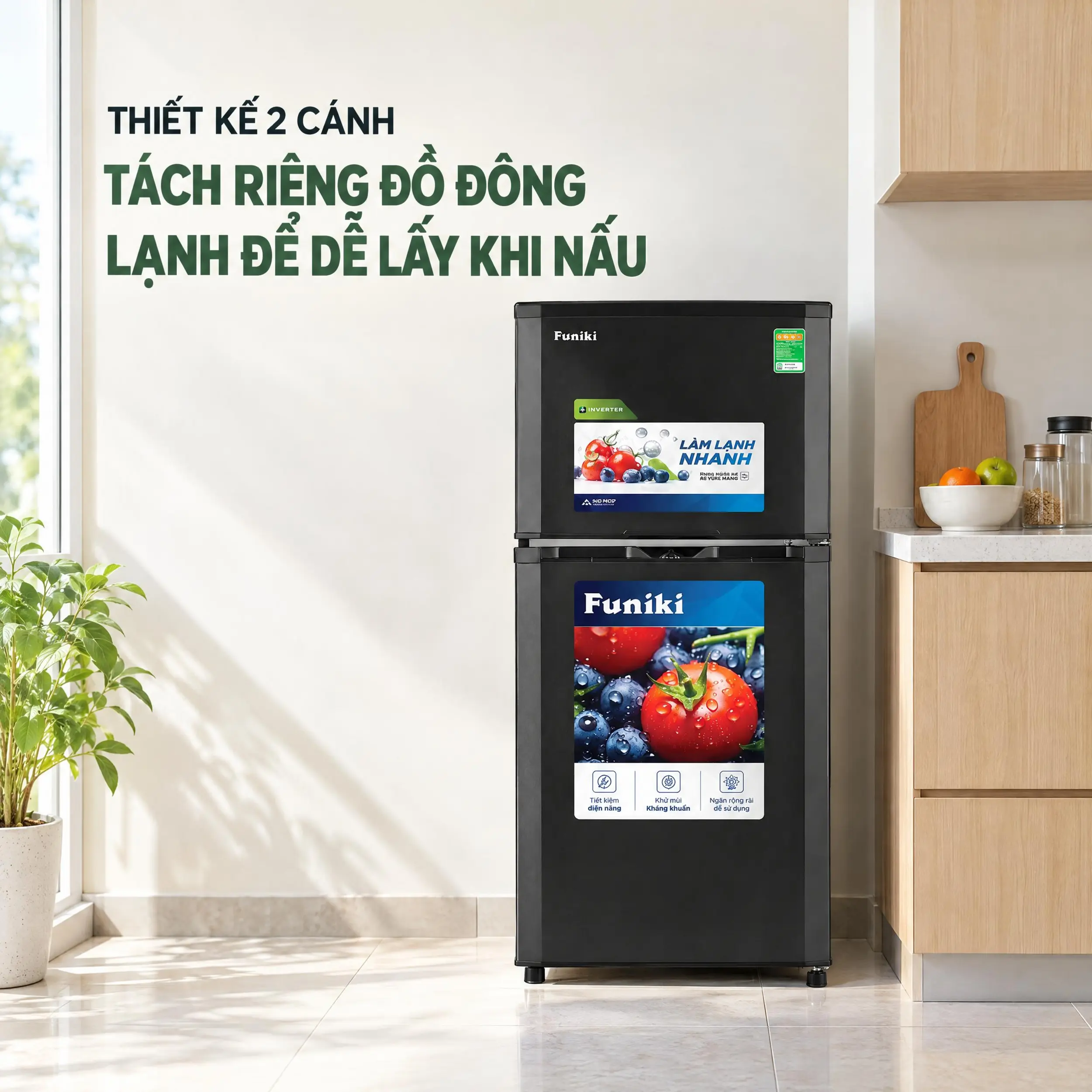 Tủ lạnh Funiki Inverter 185 lít HR T8185TDG - Thiết kế 2 cánh Tủ lạnh Funiki Inverter 185 lít HR T8185TDG - Thiết kế 2 cánh