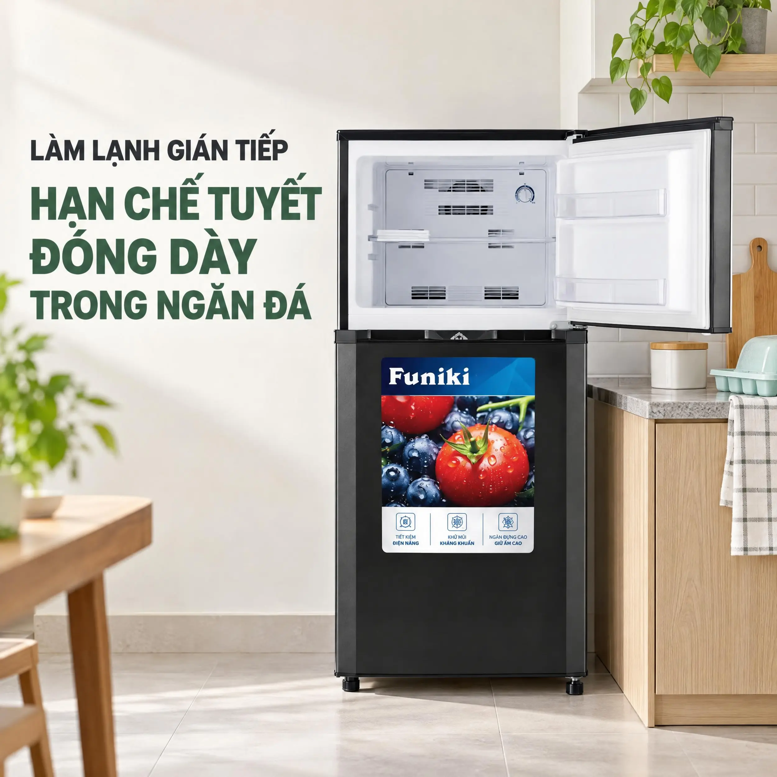 Tủ lạnh Funiki Inverter 185 lít HR T8185TDG - Làm lạnh gián tiếp Tủ lạnh Funiki Inverter 185 lít HR T8185TDG - Làm lạnh gián tiếp