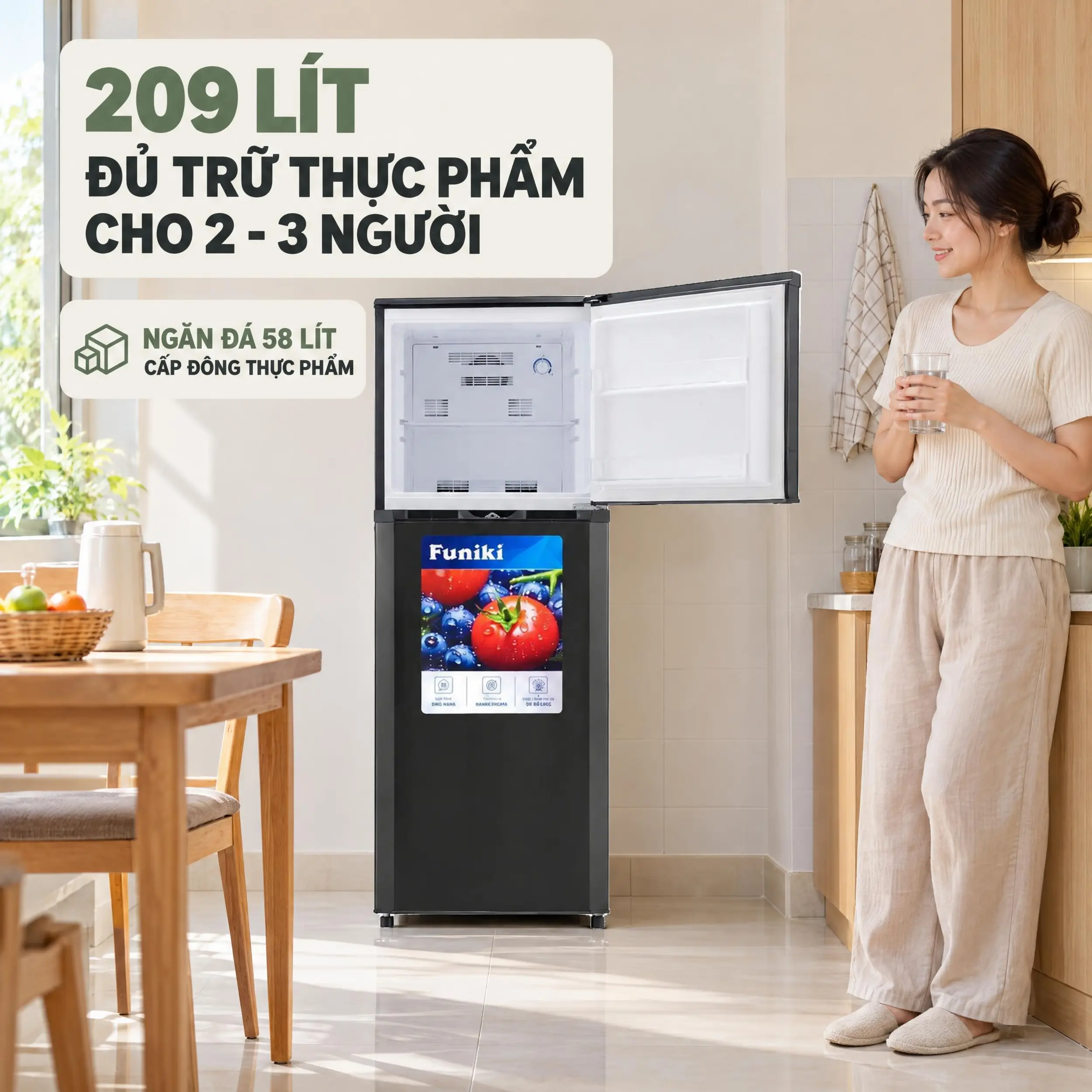 Tủ lạnh Funiki Inverter 209 lít HR T8209TDG Màu Đen