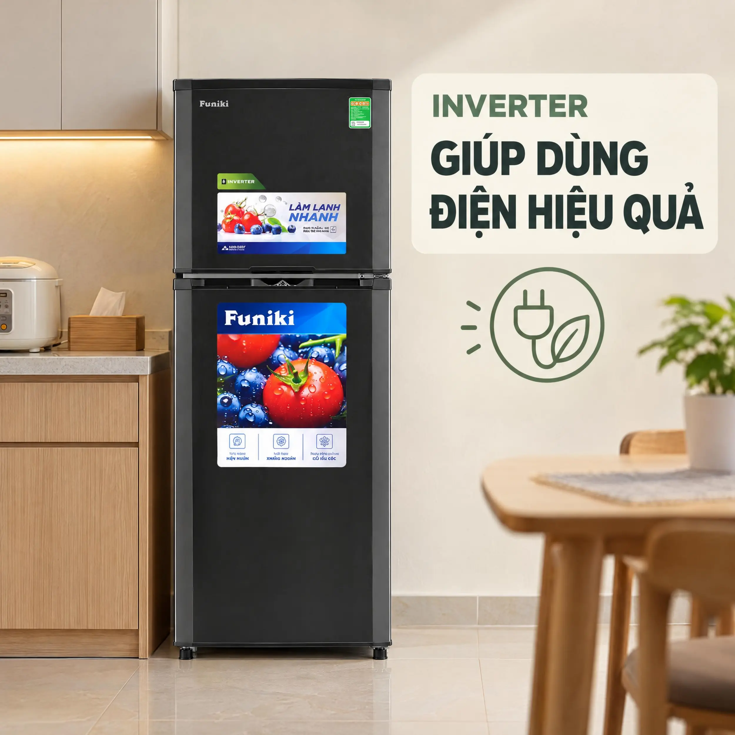 Tủ lạnh Funiki Inverter 209 lít HR T8209TDG - Công nghệ Inverter Tủ lạnh Funiki Inverter 209 lít HR T8209TDG - Công nghệ Inverter