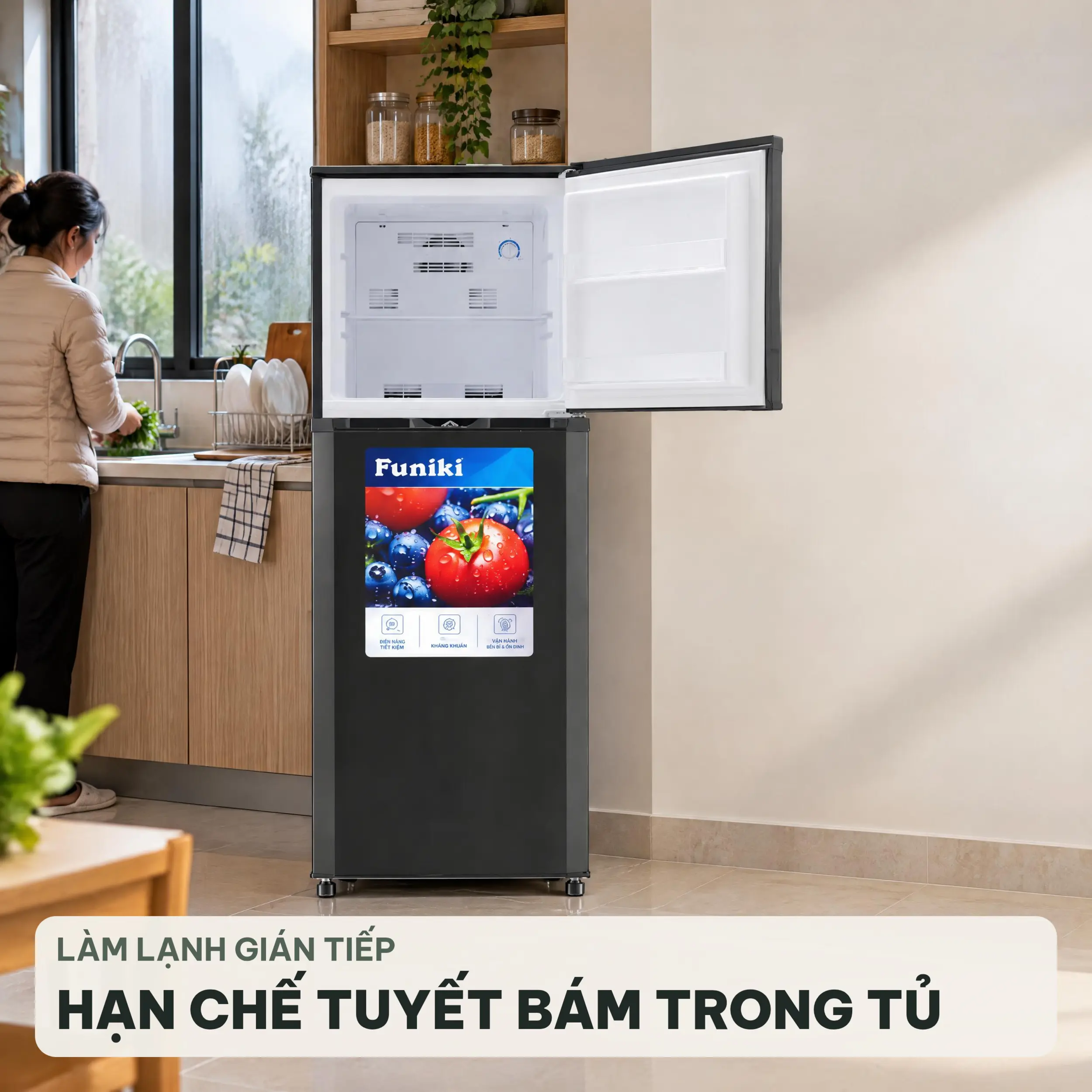 Tủ lạnh Funiki Inverter 209 lít HR T8209TDG Màu Đen