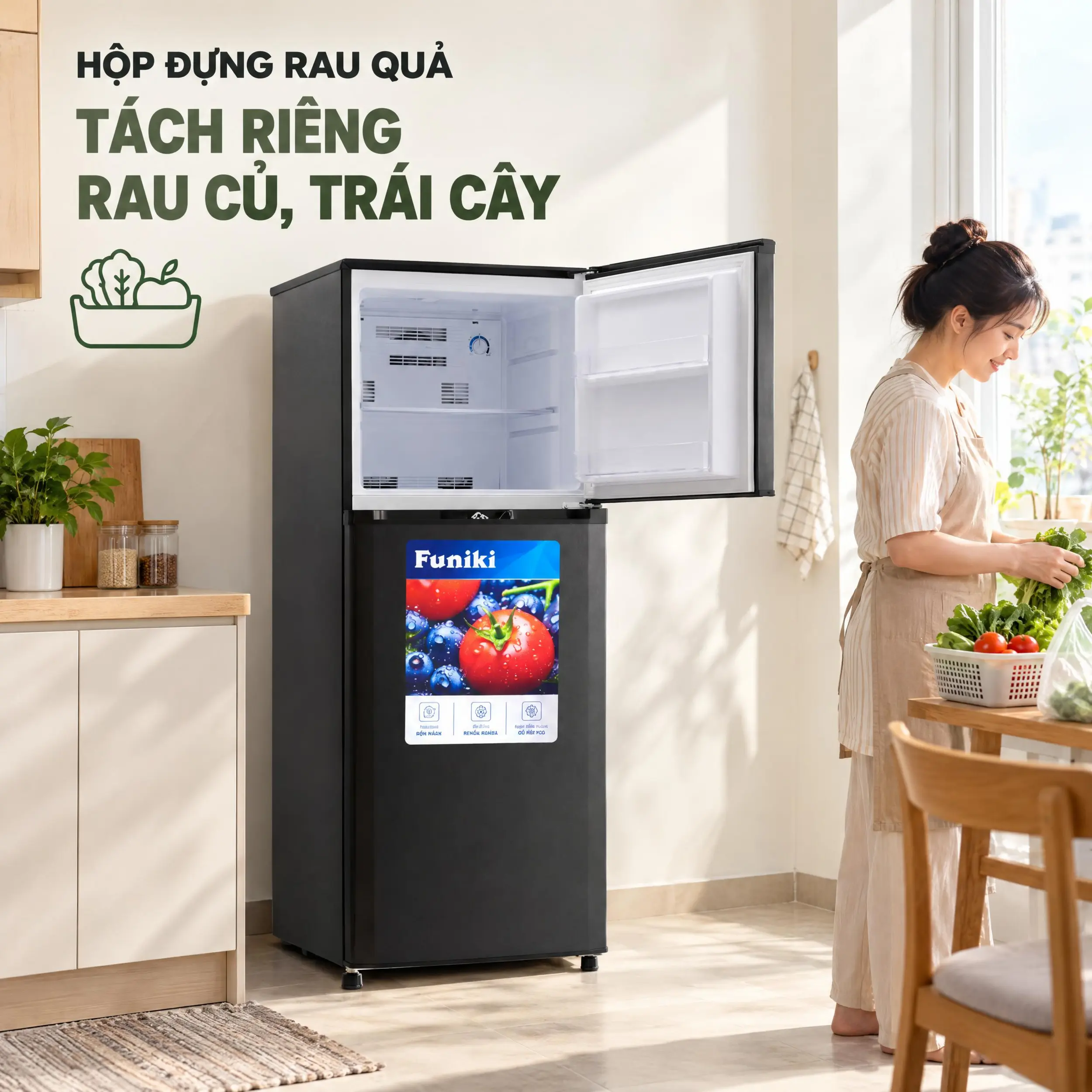 Tủ lạnh Funiki Inverter 209 lít HR T8209TDG Màu Đen