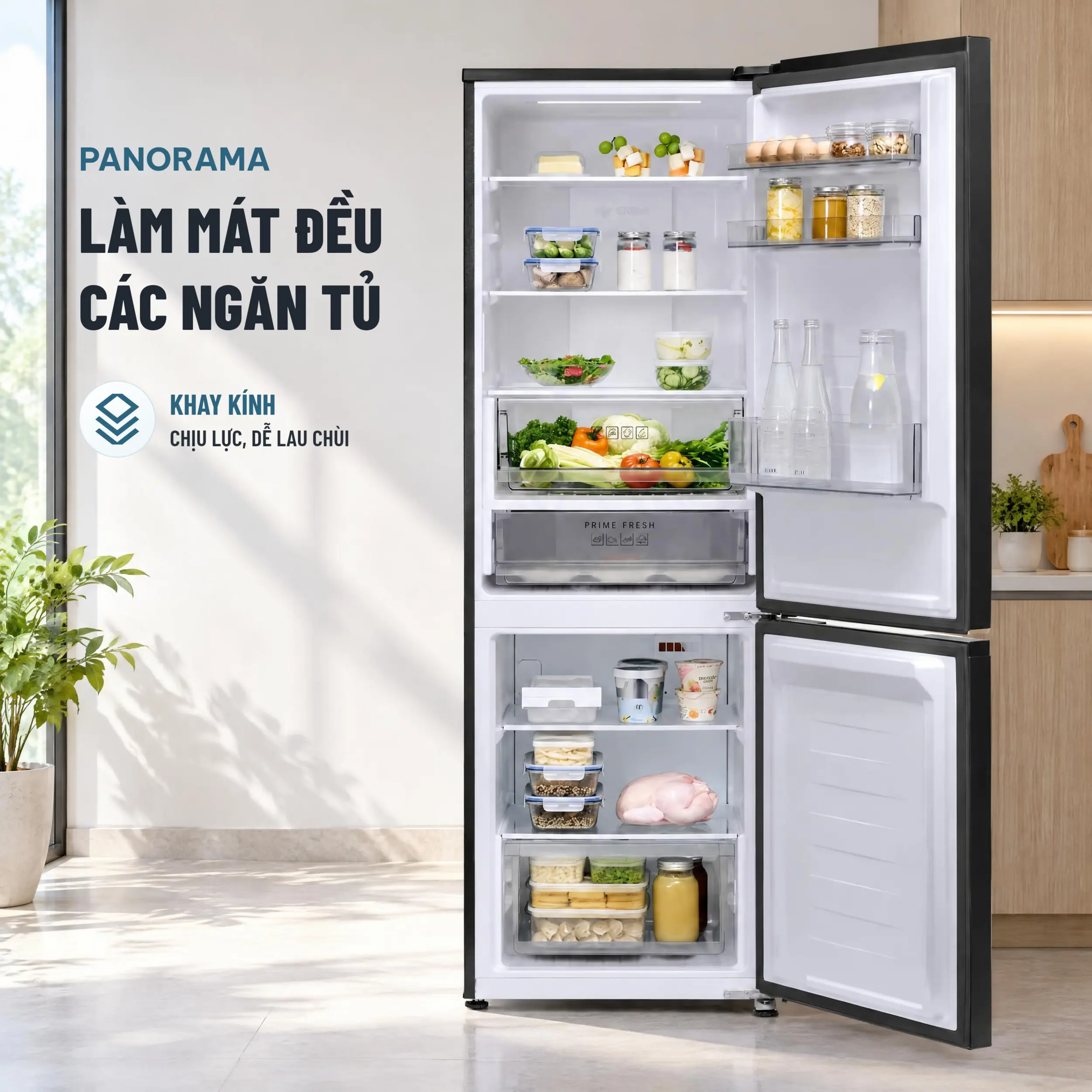 Tủ lạnh Panasonic Inverter 374 lít NR-BV412BWKV - Panorama làm lạnh đều Tủ lạnh Panasonic Inverter 374 lít NR-BV412BWKV - Panorama làm lạnh đều