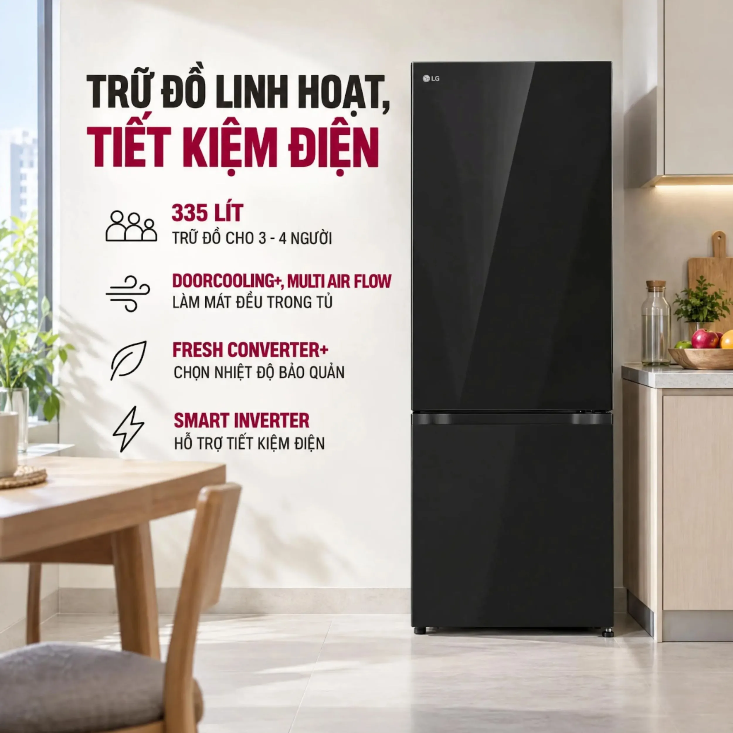 Tủ lạnh LG Inverter 335 lít B33BG Màu Đen