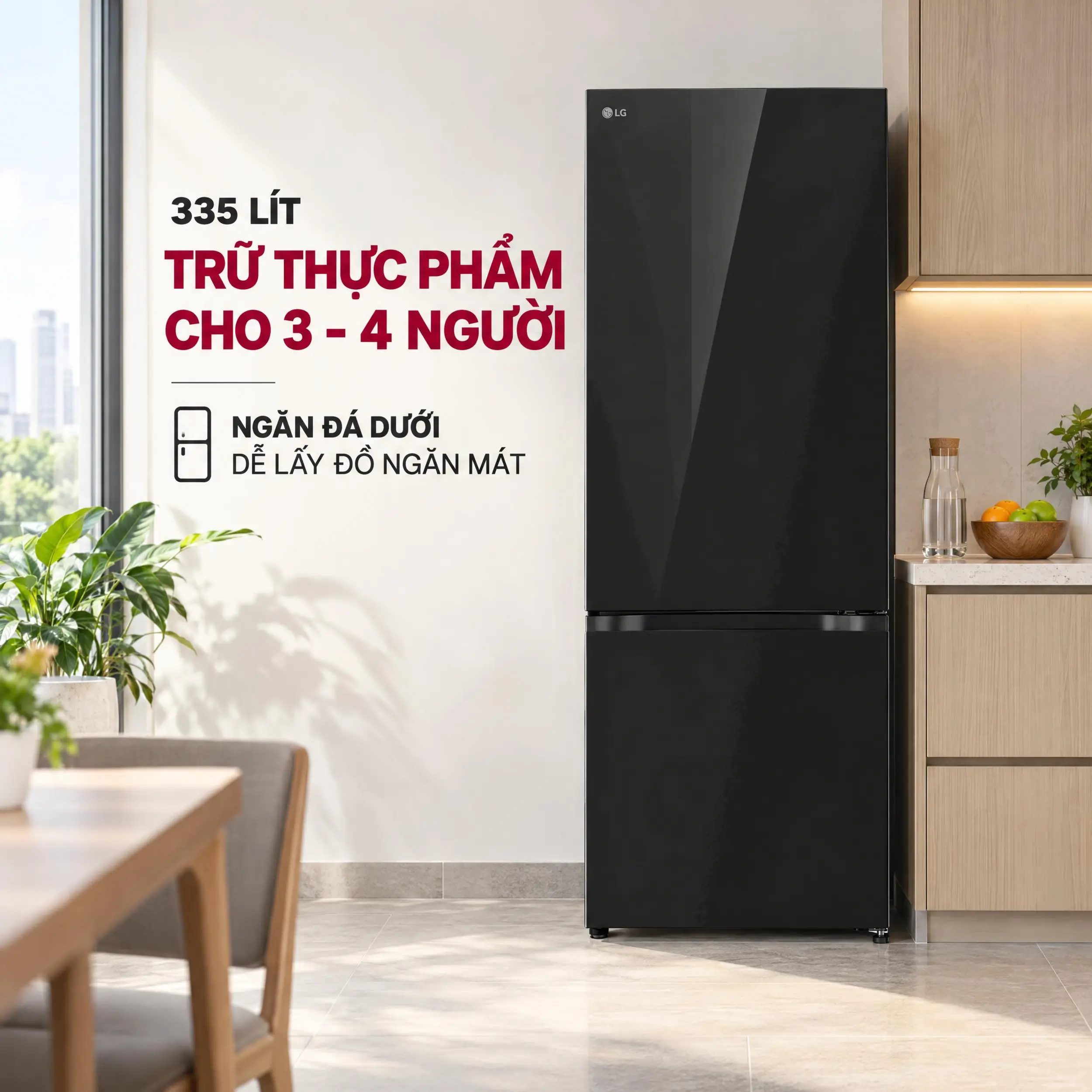 Tủ lạnh LG Inverter 335 lít B33BG Màu Đen