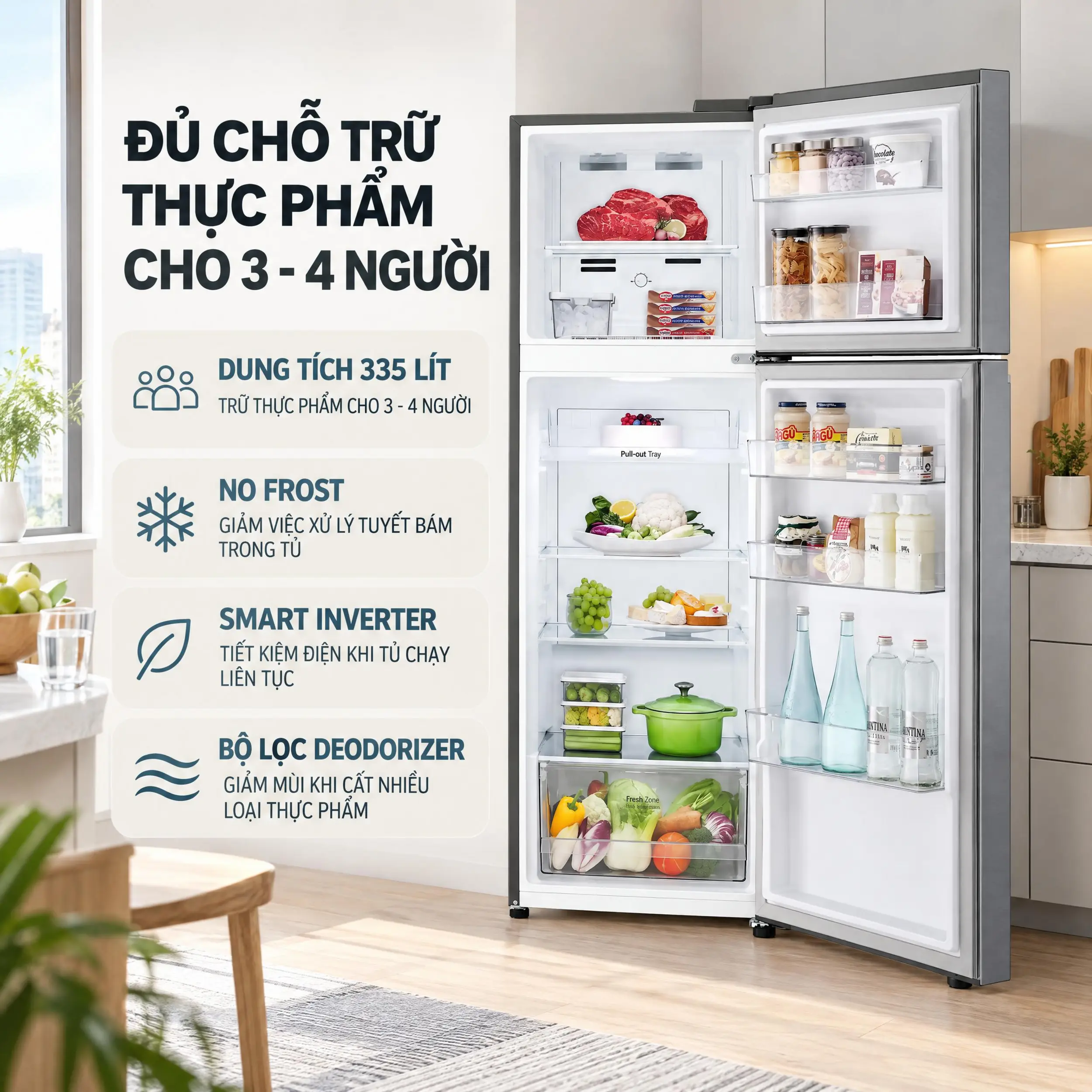Tủ lạnh LG Inverter 335 lít T33SV2 Màu Bạc