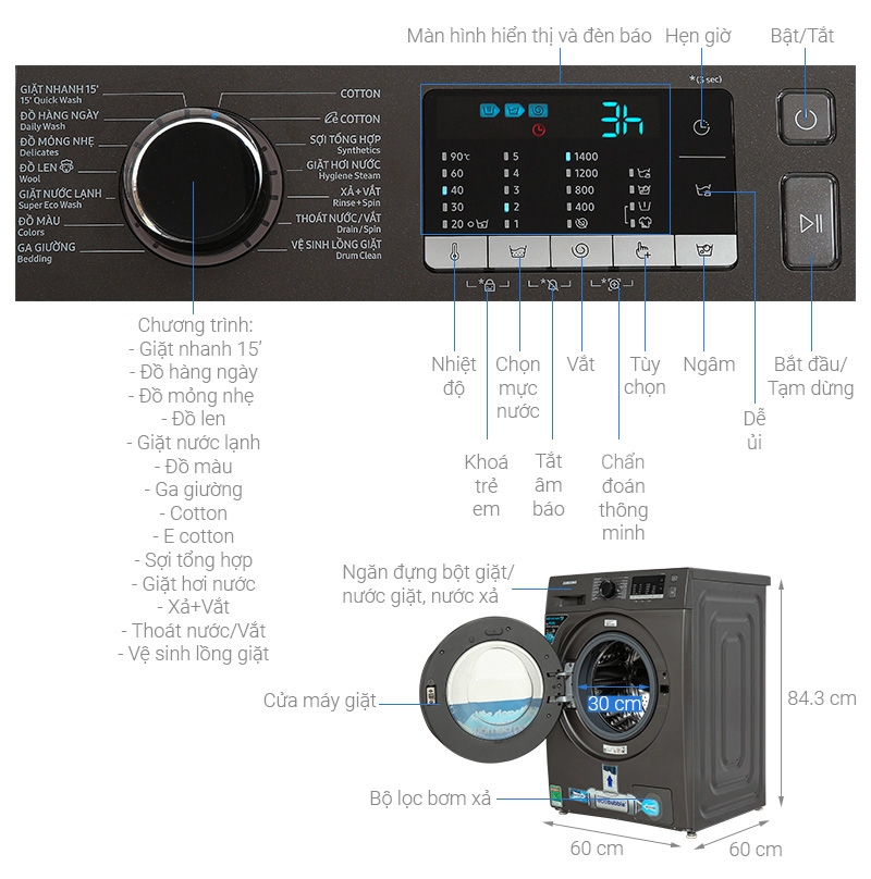 Máy giặt Samsung Inverter 9.5 kg WW95TA046AX/SV
