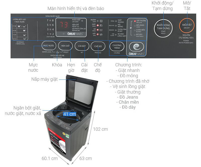 Máy giặt Toshiba Inverter 12 kg AW-DUK1300KV (MK)