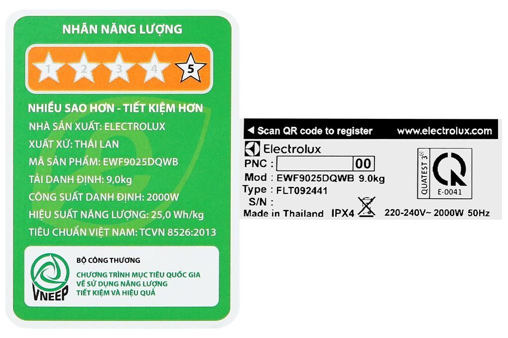 Máy giặt Electrolux UltimateCare 100 Inverter 9 kg EWF9025DQWB Màu Trắng