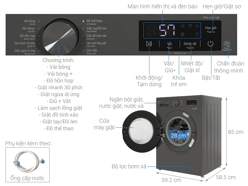 Máy giặt LG Inverter 9 kg FB1209S6M
