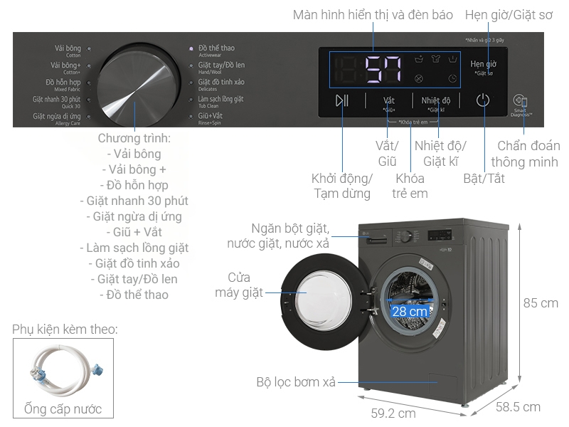 Máy giặt LG Inverter 9 kg FB1209S6M