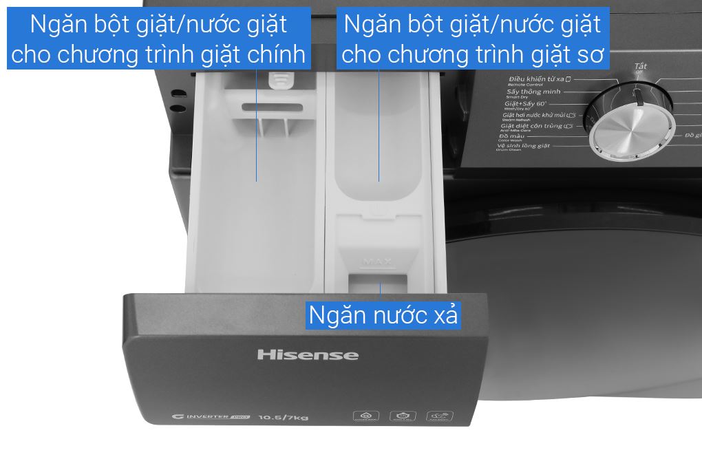 Máy giặt sấy Hisense Inverter giặt 10.5 kg - sấy 7 kg WDQA1043BT Màu Xám