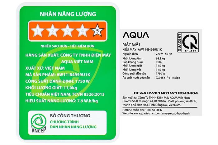 Máy giặt Aqua Inverter 11 kg AW11-B4959U1K(B) Màu Đen