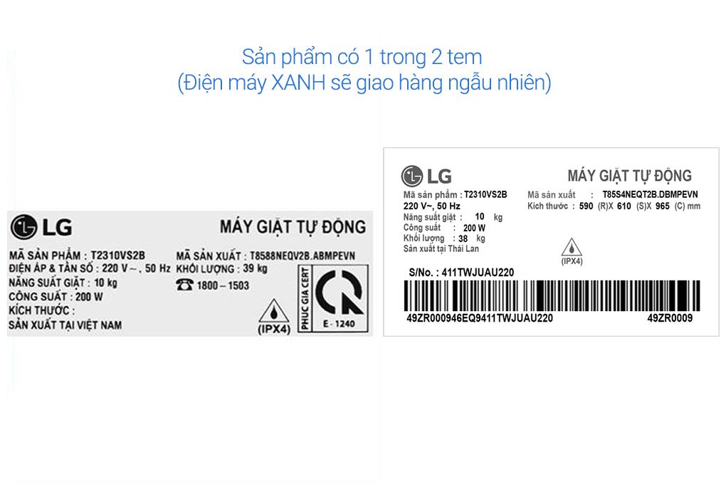 Máy giặt LG TurboDrum Inverter 10 kg T2310VS2B Màu Đen
