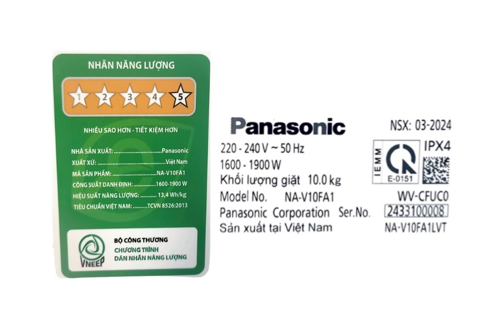 Máy giặt Panasonic Inverter 10 kg NA-V10FA1LVT Màu Đen
