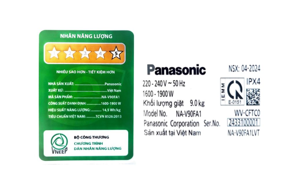 Máy giặt Panasonic Inverter 9 kg NA-V90FA1LVT Màu Đen