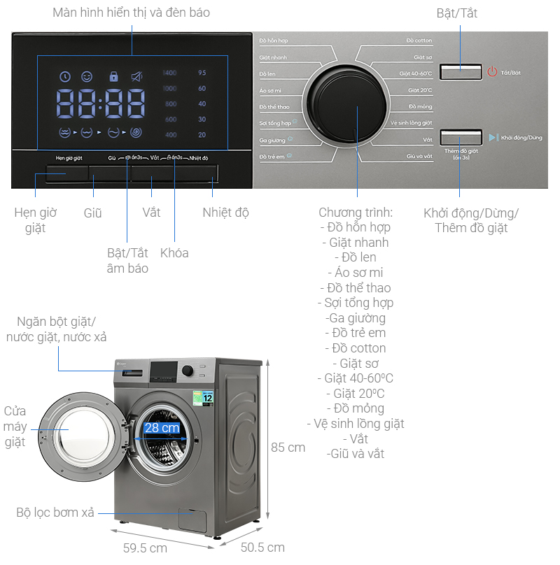 Máy giặt Casper Inverter 9.5 kg WF-95VG5