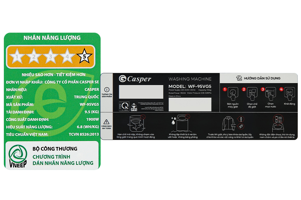 Máy giặt Casper Inverter 9.5 kg WF-95VG5 Màu Đen - Xám
