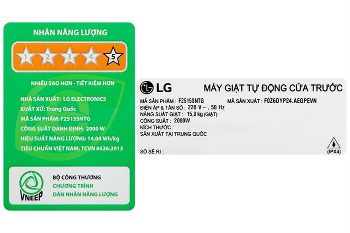 Máy giặt LG AI DD Inverter 15 kg F2515SNTG Màu Đen
