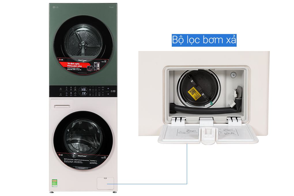Tháp giặt sấy LG WashTower Inverter giặt 14 kg - sấy 10 kg WT1410NHEG Màu Màu be