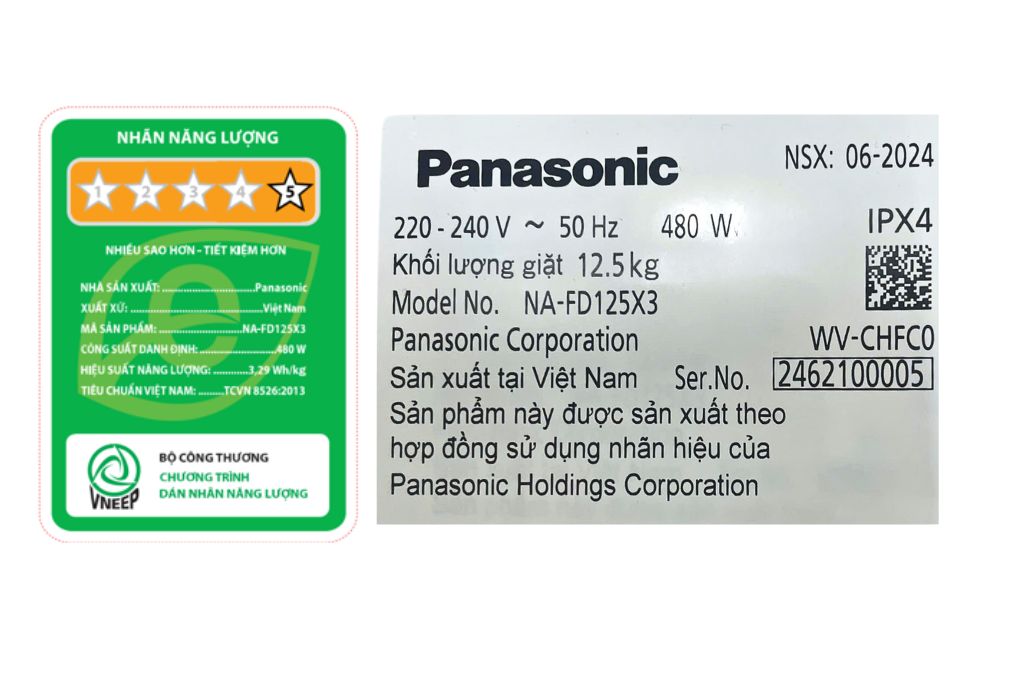Máy giặt Panasonic Inverter 12.5 kg NA-FD125X3BV Màu Đen