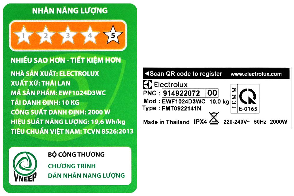 Máy giặt Electrolux UltimateCare 300 Inverter 10 kg EWF1024D3WC Màu Trắng