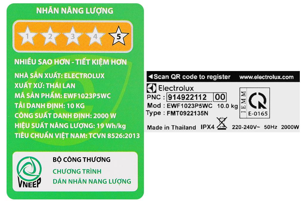 Máy giặt Electrolux UltimateCare 500 Inverter 10 kg EWF1023P5WC Màu Trắng