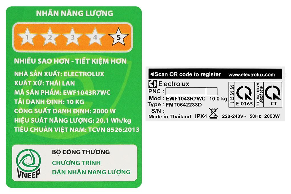 Máy giặt Electrolux UltimateCare 700 Inverter 10 kg EWF1043R7WC Màu Trắng