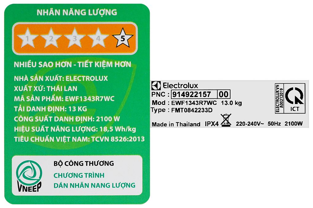 Máy giặt Electrolux UltimateCare 700 Inverter 13 kg EWF1343R7WC Màu Trắng