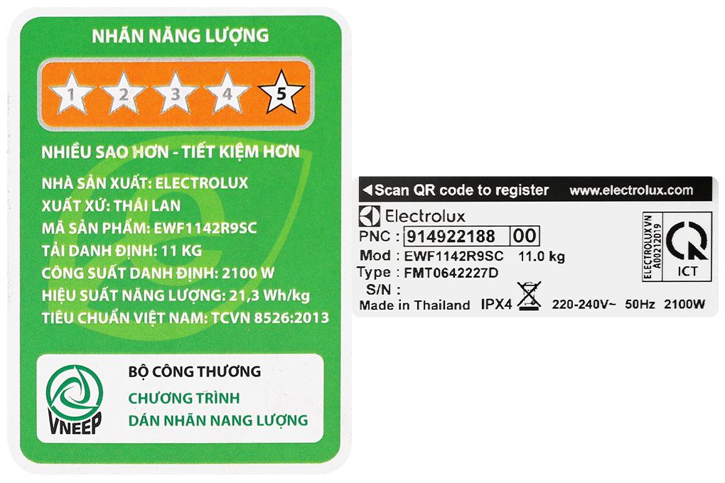 Máy giặt Electrolux UltimateCare 900 Inverter 11 kg EWF1142R9SC Màu Đen - Xám