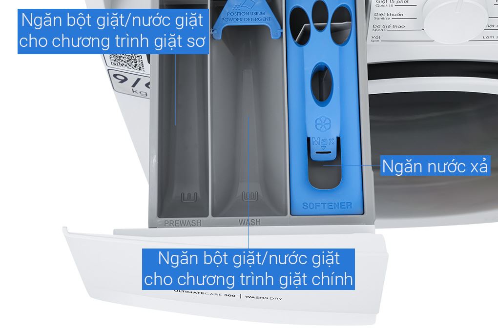 Máy giặt sấy Electrolux UltimateCare 300 Inverter giặt 9 kg - sấy 6 kg EWW9024P3WC Màu Trắng