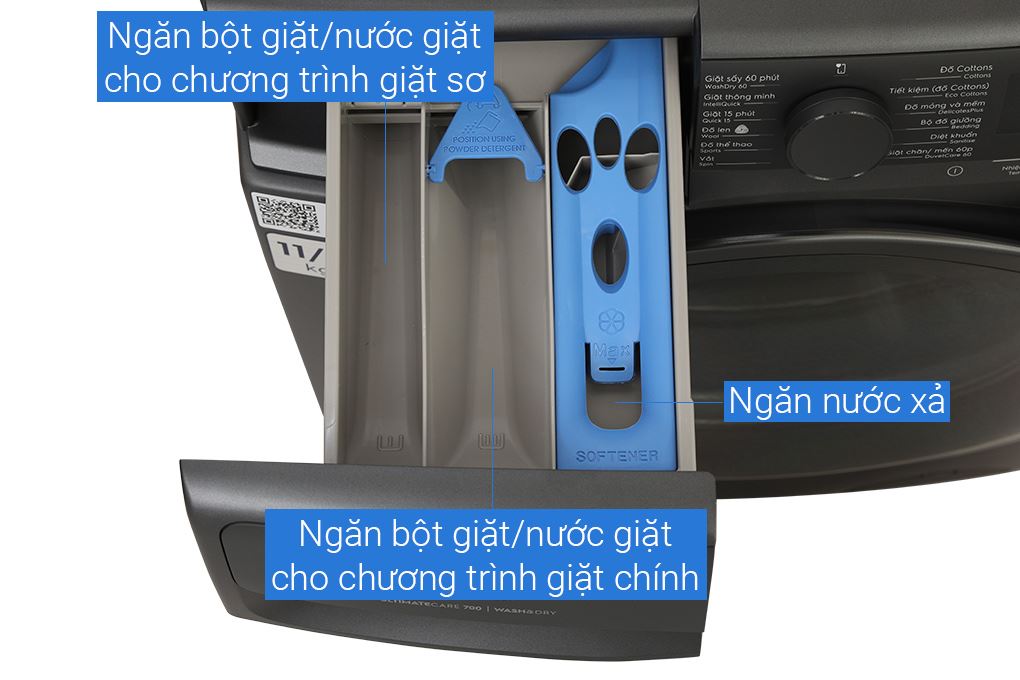 Máy giặt sấy Electrolux UltimateCare 700 Inverter giặt 11 kg - sấy 7 kg EWW1143R7SC Màu Đen - Xám
