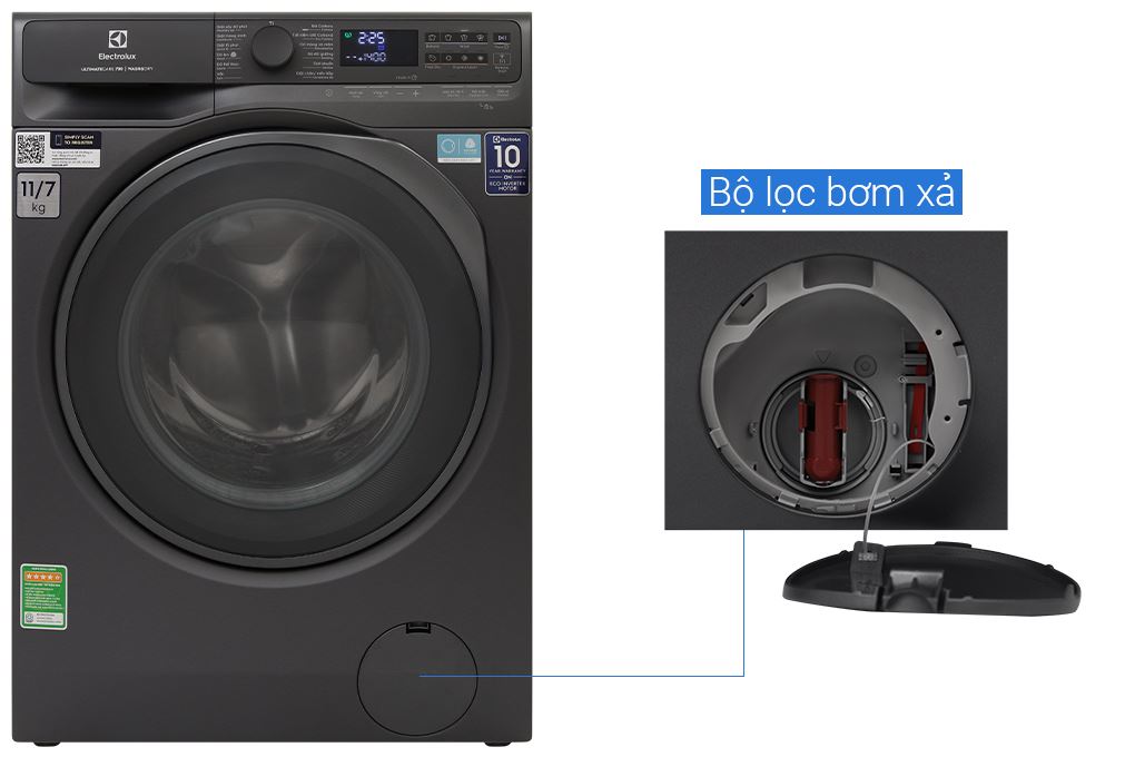 Máy giặt sấy Electrolux UltimateCare 700 Inverter giặt 11 kg - sấy 7 kg EWW1143R7SC Màu Đen - Xám
