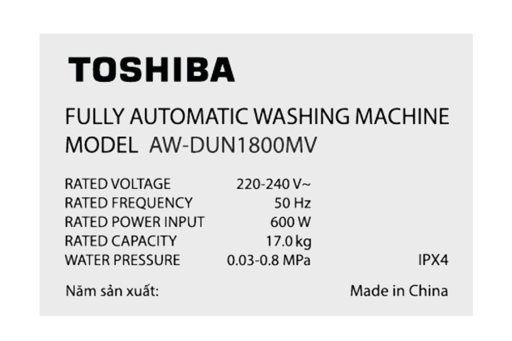 Máy giặt Toshiba Inverter 17 kg AW-DUN1800MV(SG) Màu Bạc