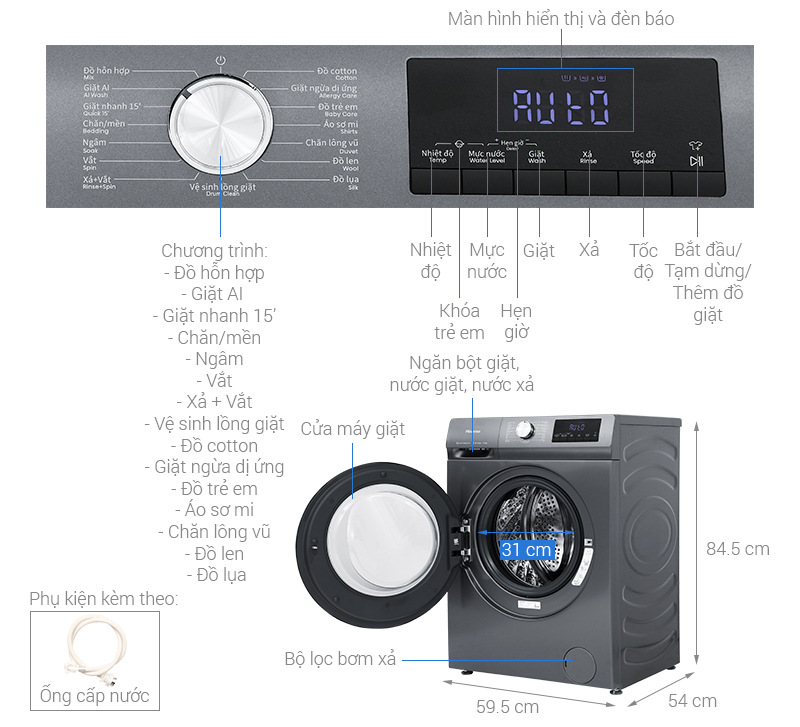 Máy giặt Hisense Inverter 10.5 kg WF105N1