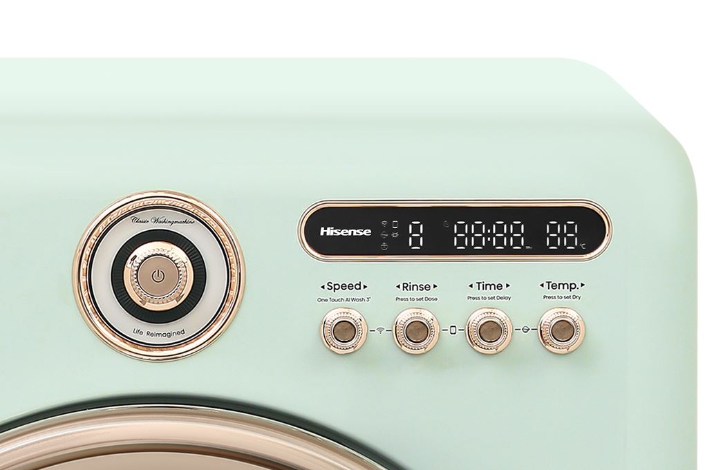 Máy giặt sấy Hisense Roman Holiday Inverter giặt 10.5 kg - sấy 7 kg WD105R5 Màu Xanh mint