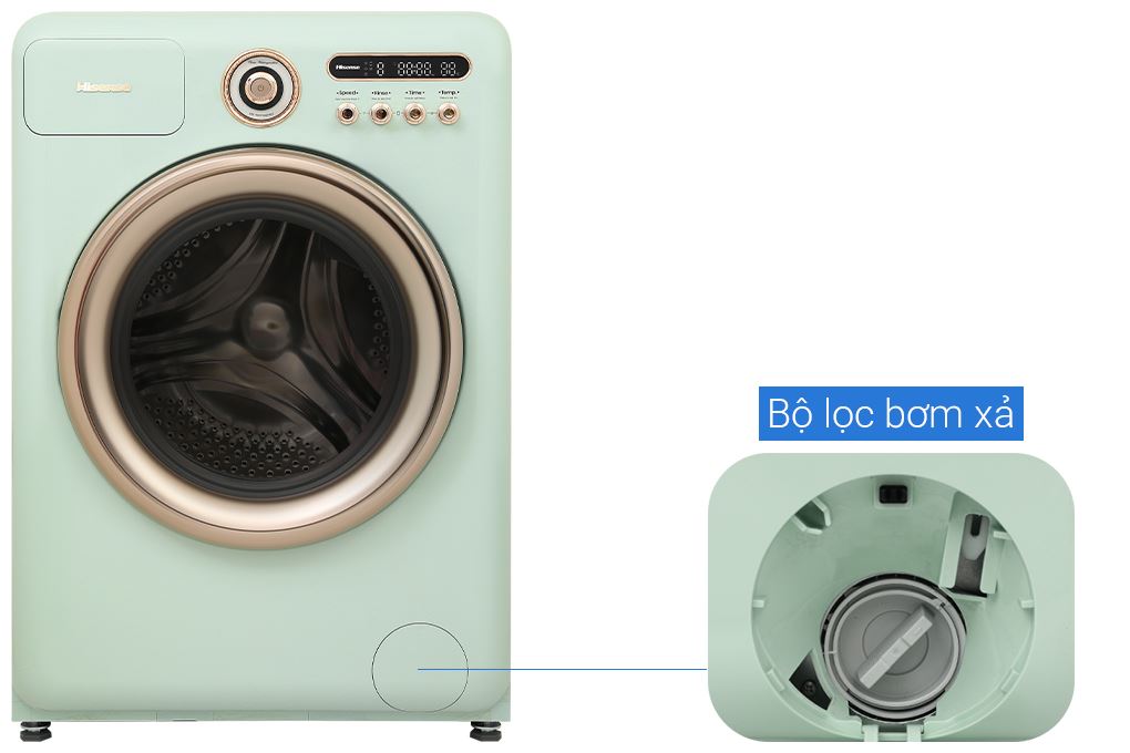 Máy giặt sấy Hisense Roman Holiday Inverter giặt 10.5 kg - sấy 7 kg WD105R5 Màu Xanh mint