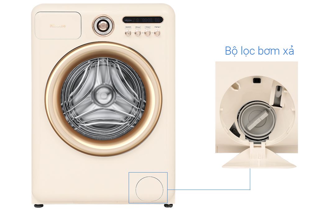 Máy giặt Hisense Roman Holiday Inverter 10.5 kg WF105R5 Màu Trắng - vàng đồng