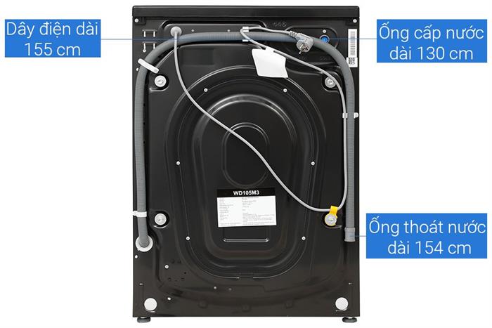 Máy giặt sấy Hisense Inverter giặt 10.5 kg - sấy 7 kg WD105M3 Màu Đen