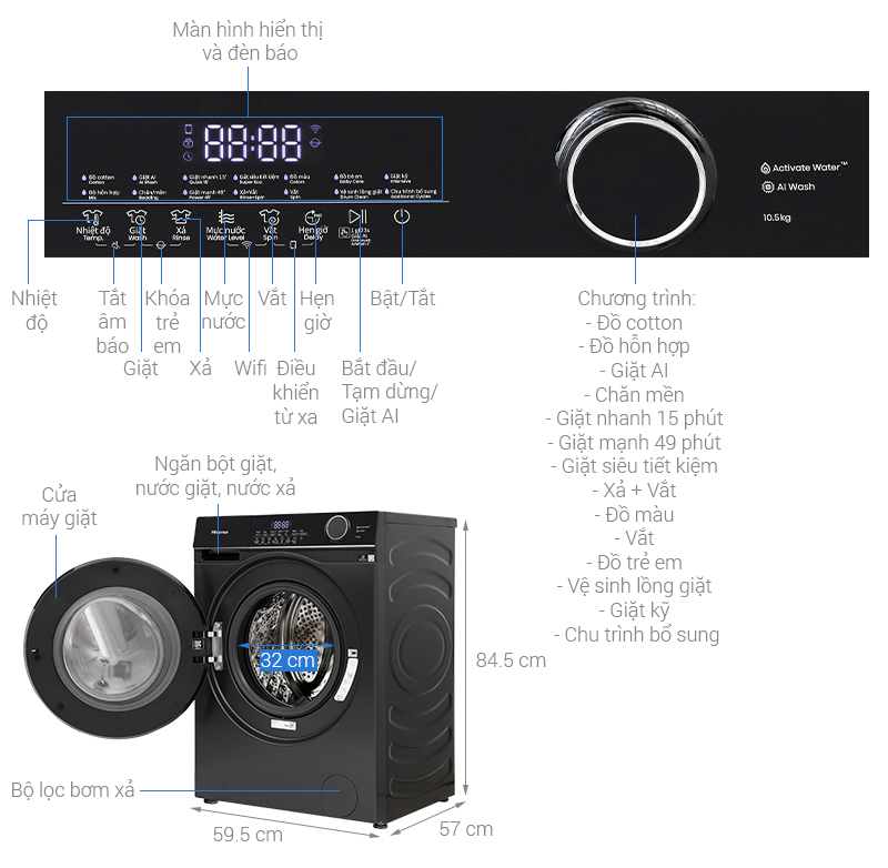 Máy giặt Hisense Inverter 10.5 kg WF105M3