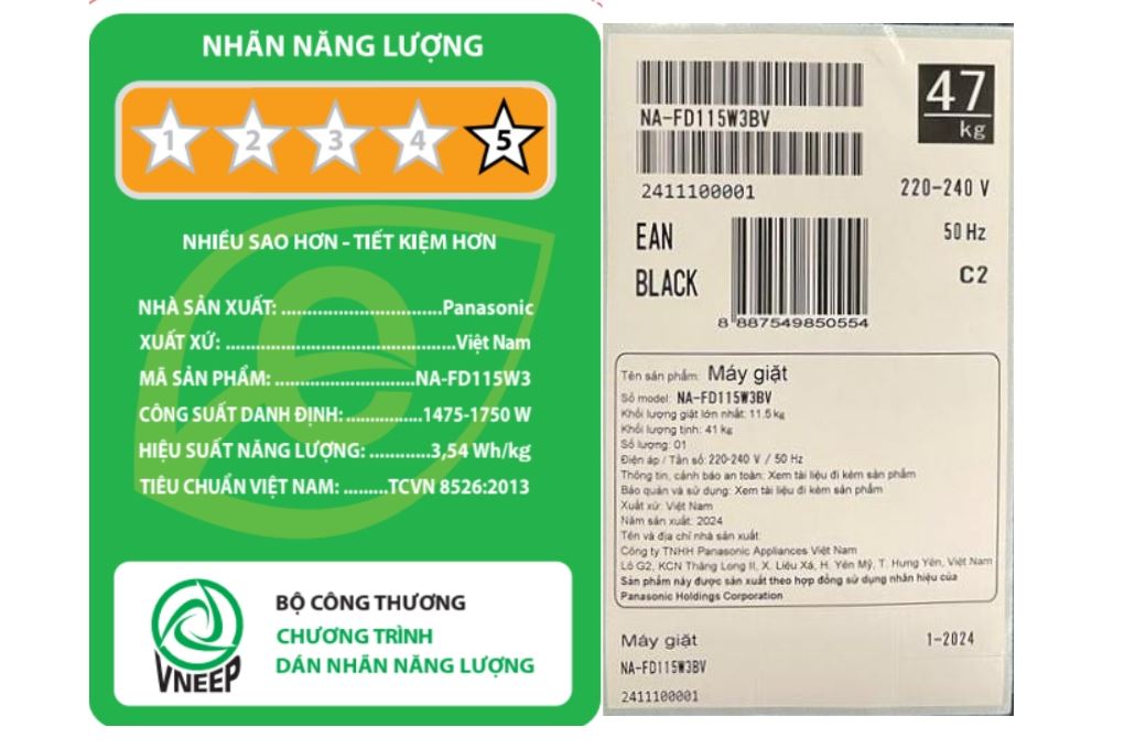 Máy giặt Panasonic Inverter 11.5 kg NA-FD115W3BV Màu Đen